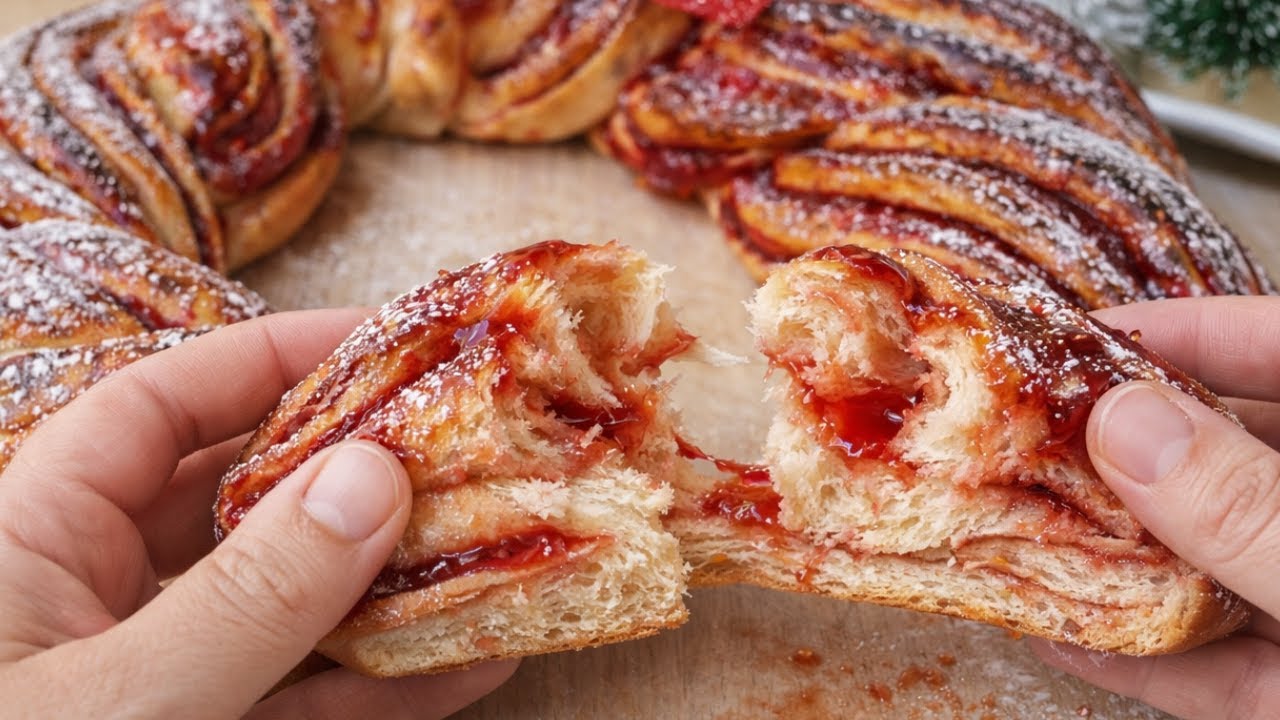 Sweet Bread Wreath — Soft & Fluffy Jam Strudel 🤍✨