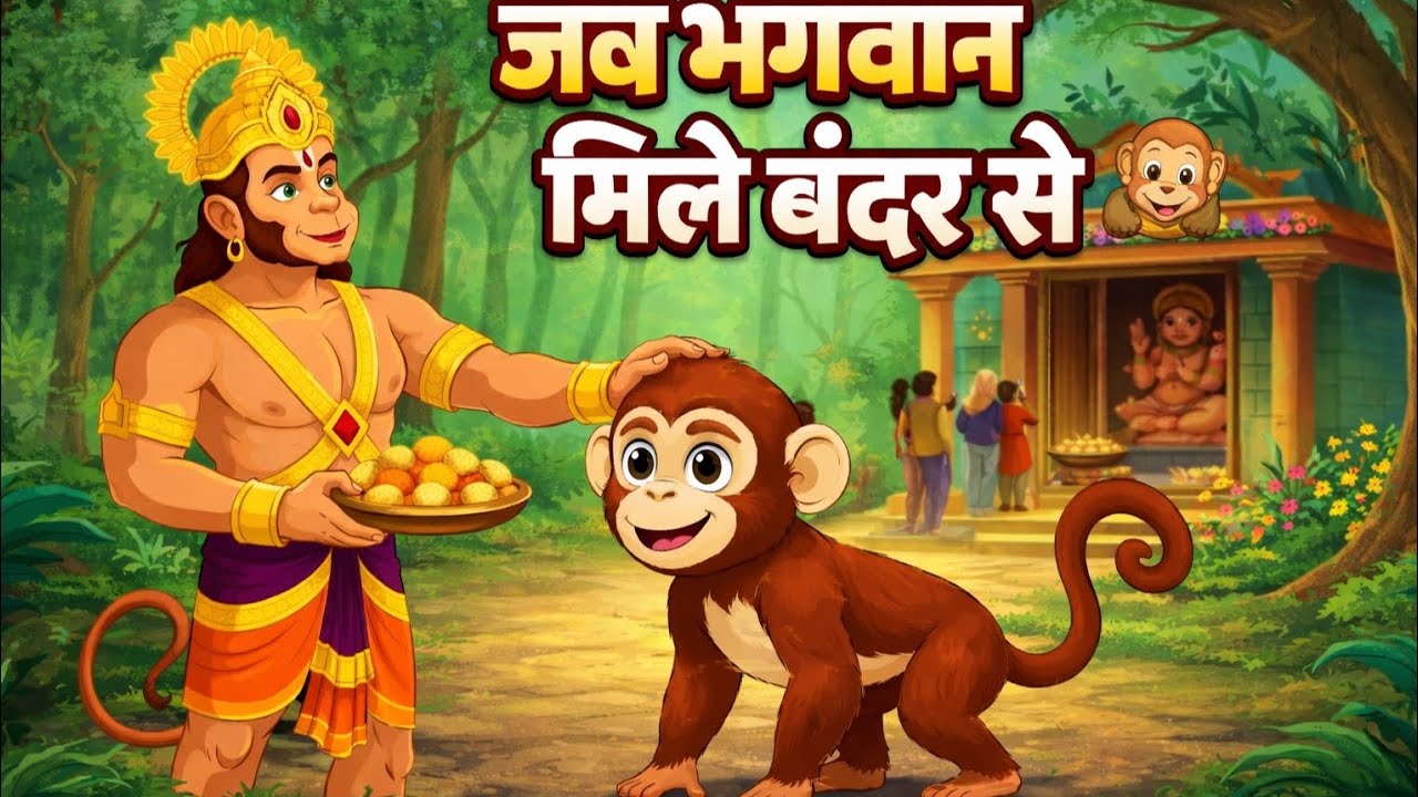 हनुमान जी का आशीर्वाद 🙏 | एक बंदर की अद्भुत कहानी | हनुमान चालीसा #hanuman #animation #cartoon