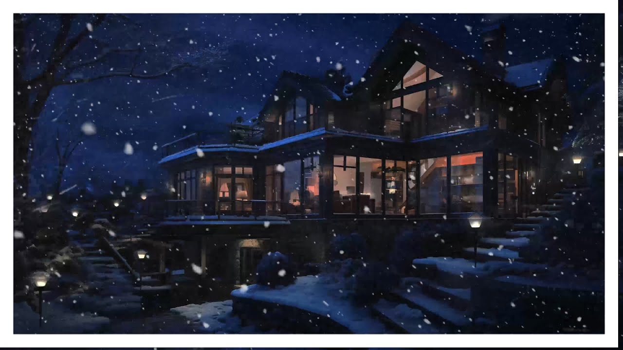🌙❄️ Modern Winter Haven | Snowfall & Glass House Ambience for Sleep