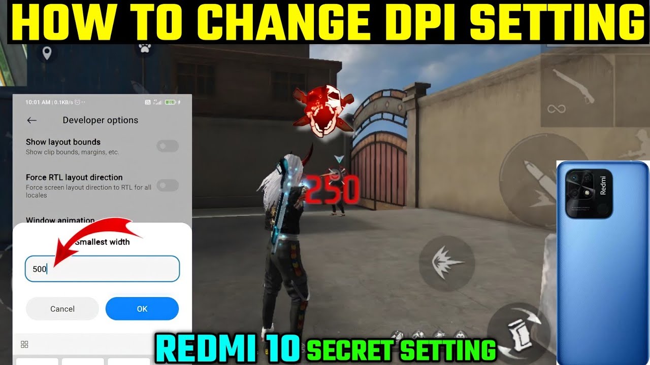 REDMI 10 BEST DPI SETTING FOR FREE FIRE || HOW TO CHANGE DPI SETTING IN REDMI 10 MOBILE FREE FIRE