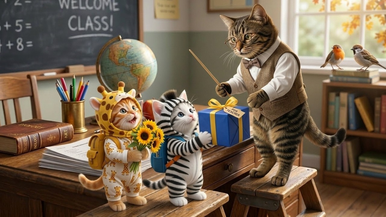 School Day 6 Ginger’s Heartwarming Surprise for Happy Teacher's Day! 🍎🐱