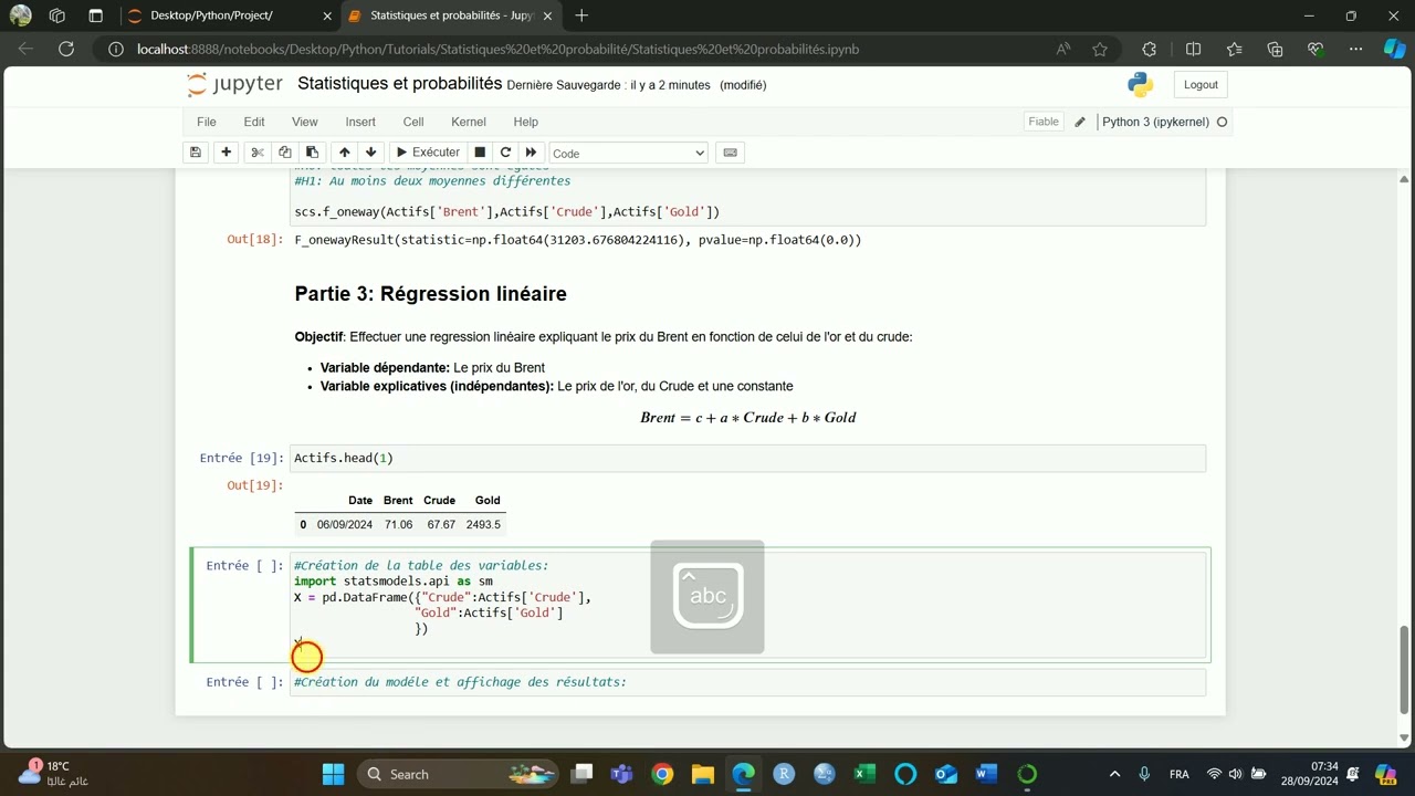 Statistiques et probabilités sur Python - Regression linéaire