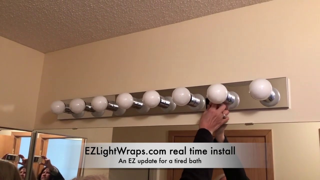 EzLightWraps  Jute Shade install to cover and upgrade bath vanity lighting