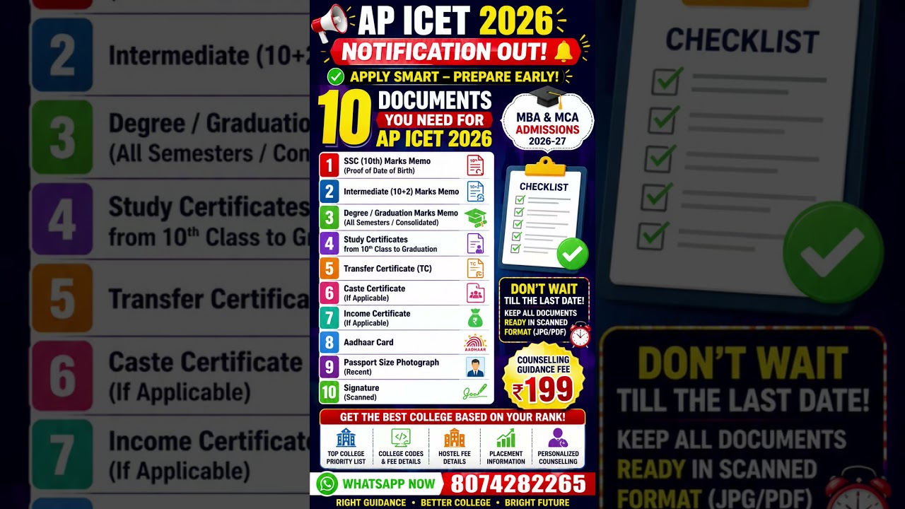 AP ICET 2026 Documents Required 🔥 10 Documents You MUST Keep Ready | MBA & MCA Admissions