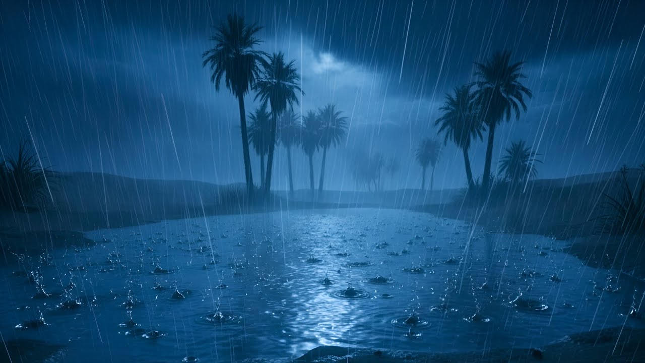 Peaceful Desert Oasis Rain at Night | Deep Sleep ASMR Sounds