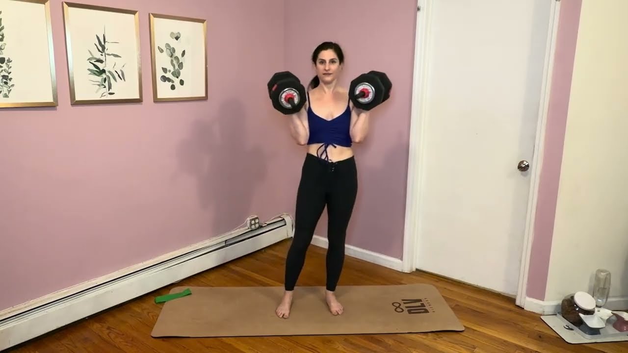 20 minute full body strength (equipment- moderate to heavy weights, band, mat) 