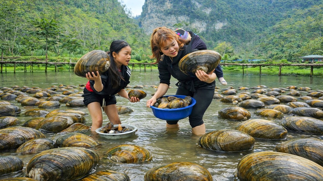 Brave single mom catches snails in freezing weather to raise her kids alone