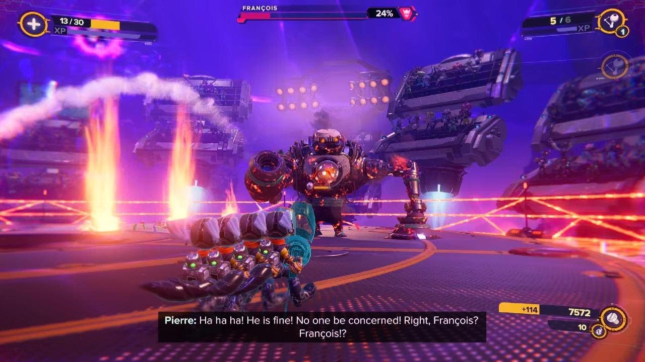 Defeating the Pirate Boss Fran&ccedil;ois in Ratchet & Clank: Rift Apart ( PS5 )