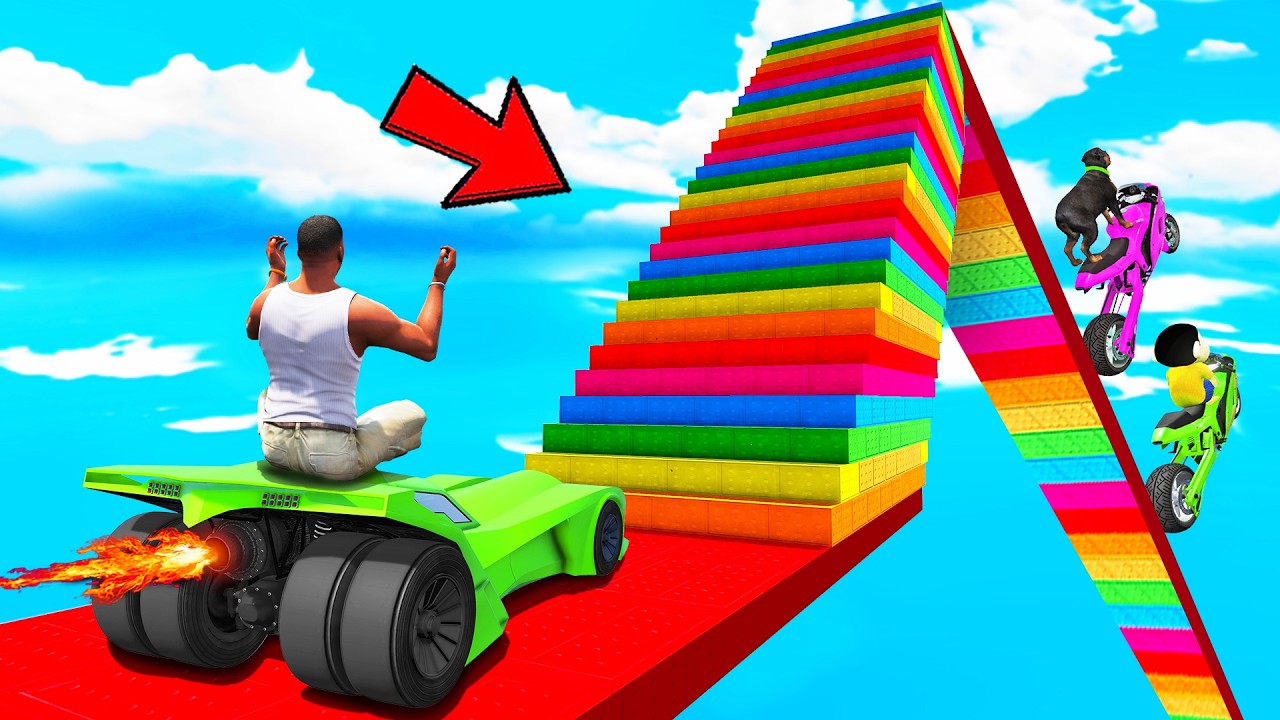 SHINCHAN AND FRANKLIN TRIED THE IMPOSSIBLE RAINBOW COLOURFUL STAIRS PARKOUR CHALLENGE GTA 5