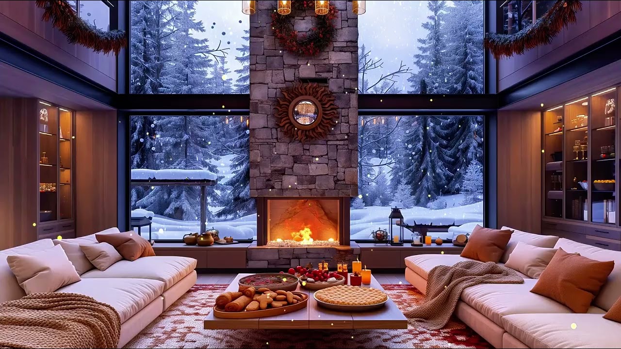 🕯️Cozy Winter Chalet: Fireplace, Snowy Forest & Candles — Relax Ambience & Lofi 🔥❄️