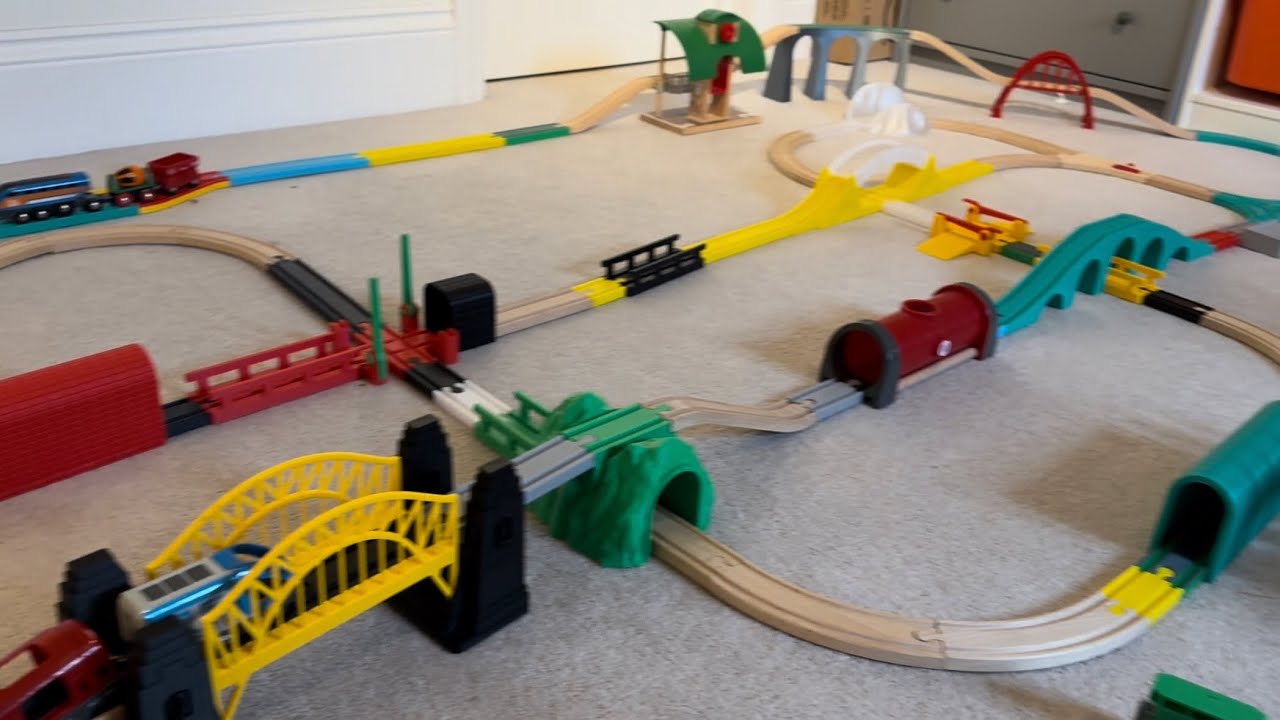 Enormous BRIO Train Track 200+ Pieces! Multiple Trains, Tunnels, Bridges & Stations