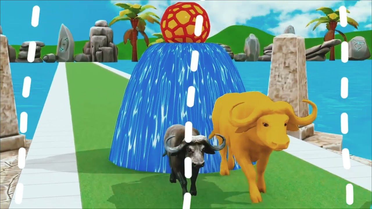 Long Slide Game With Elephant Gorilla Buffalo Hippopotamus Tiger 3d Animal Game Funny 3d Animals HD 