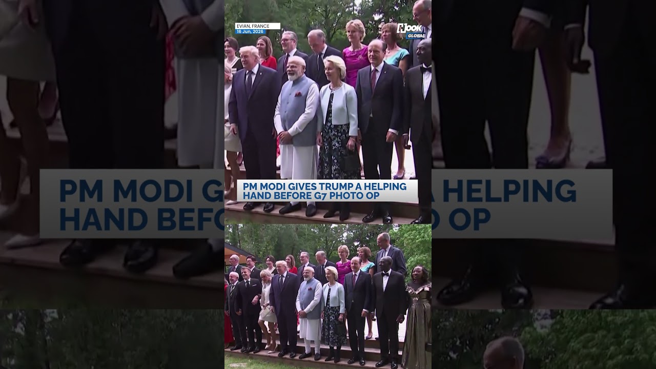 Trump Grabs Modi&rsquo;s Hand for Balance on G7 Stairs #viral #modi #trump