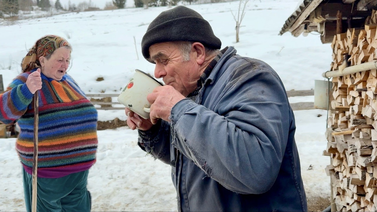 Life of Gafia's & Mykhailo's in a snow-covered high-altitude village far from civilization