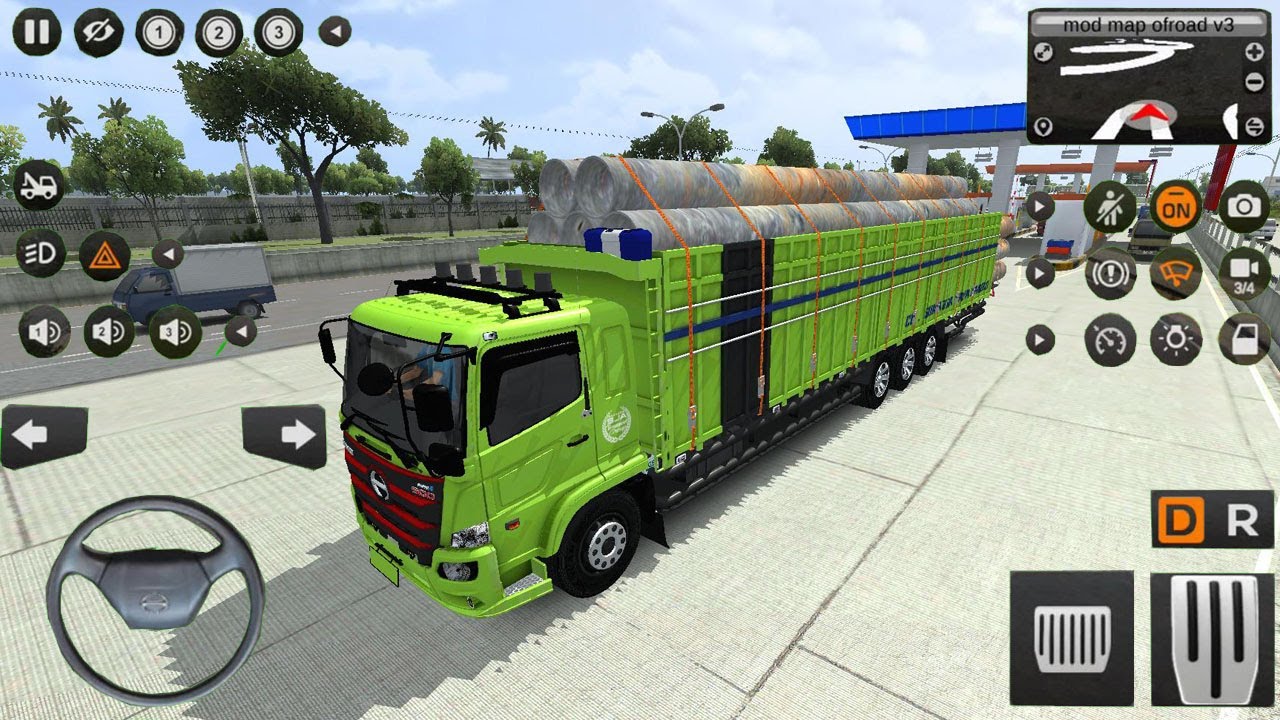 KEREN,,,!! Game Mobil Truk Tronton Panjang Hino 500 Oleng Muat Pipa Bussid Mobil Simulator