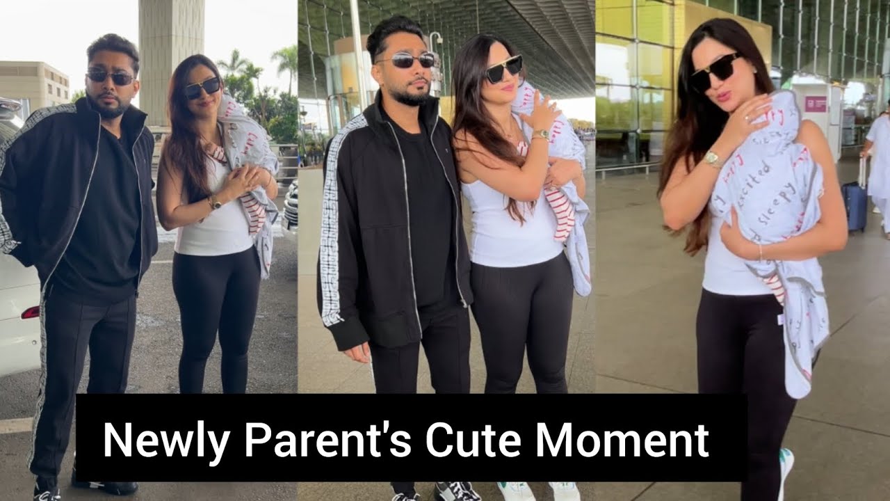 Newly parents Gauahar Khan and husband Zaid Darbar With newly born baby Zehaan Snapped At Airport