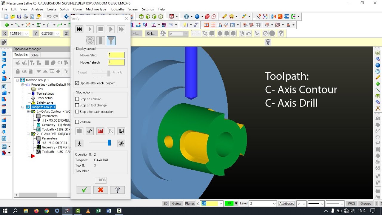 MasterCam X5 || C-Axis Contour and Drill From Solid Model (.STP) 2