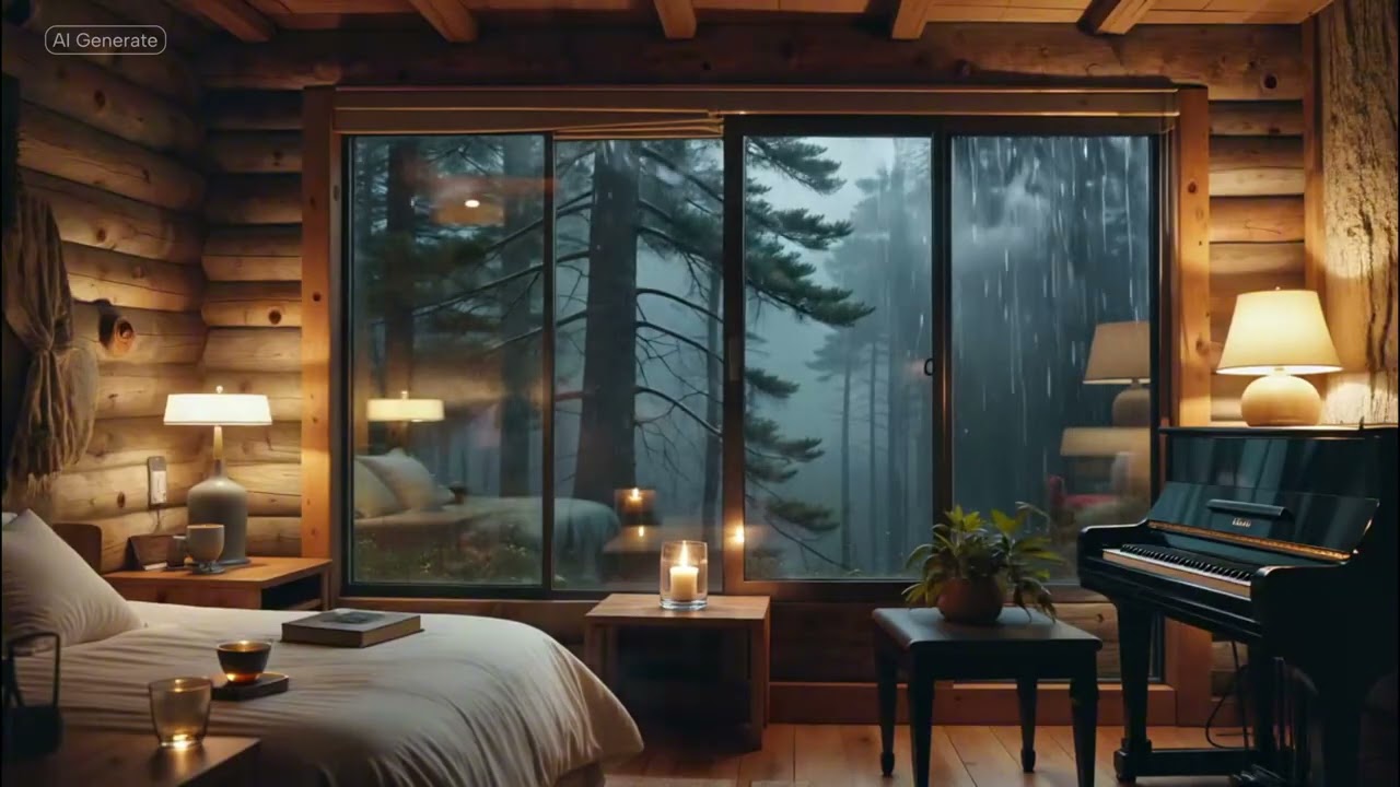 Rainy Cabin Piano – Relaxing Piano Music for Sleep, Study & Focus | Piano and Rain