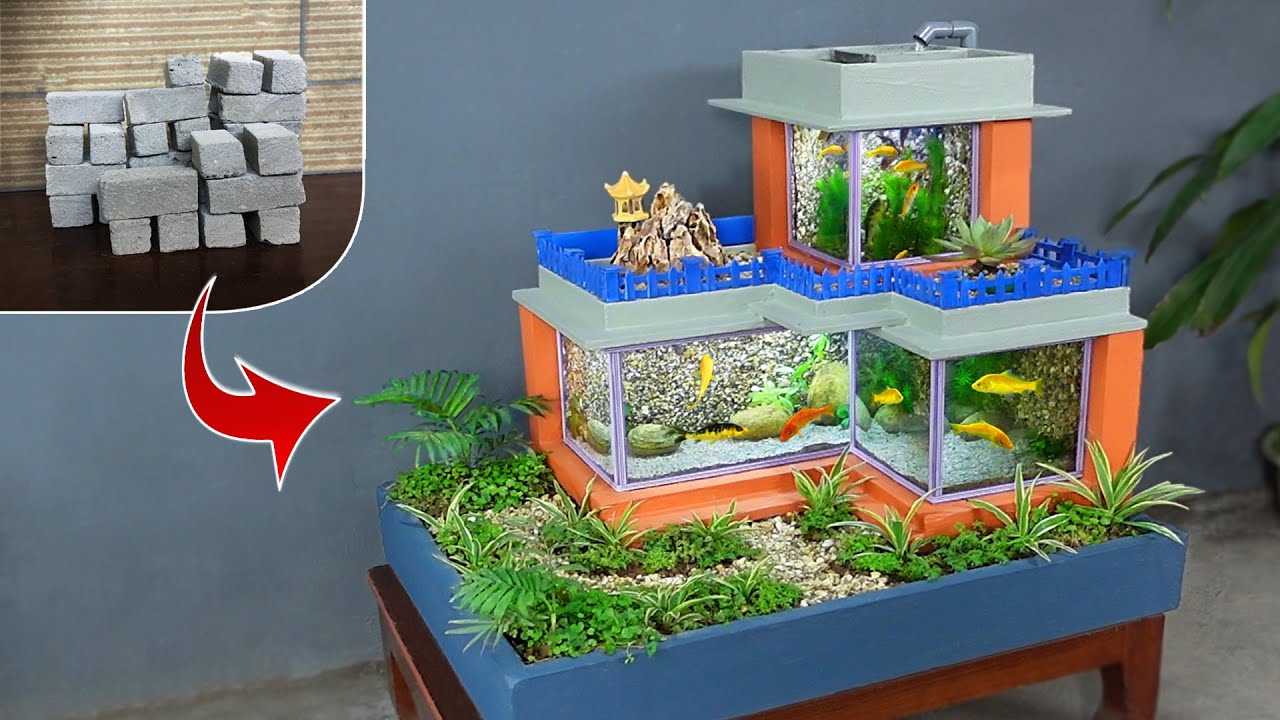 Build a 2- storey garden villa fish tank / Unique and Beautiful