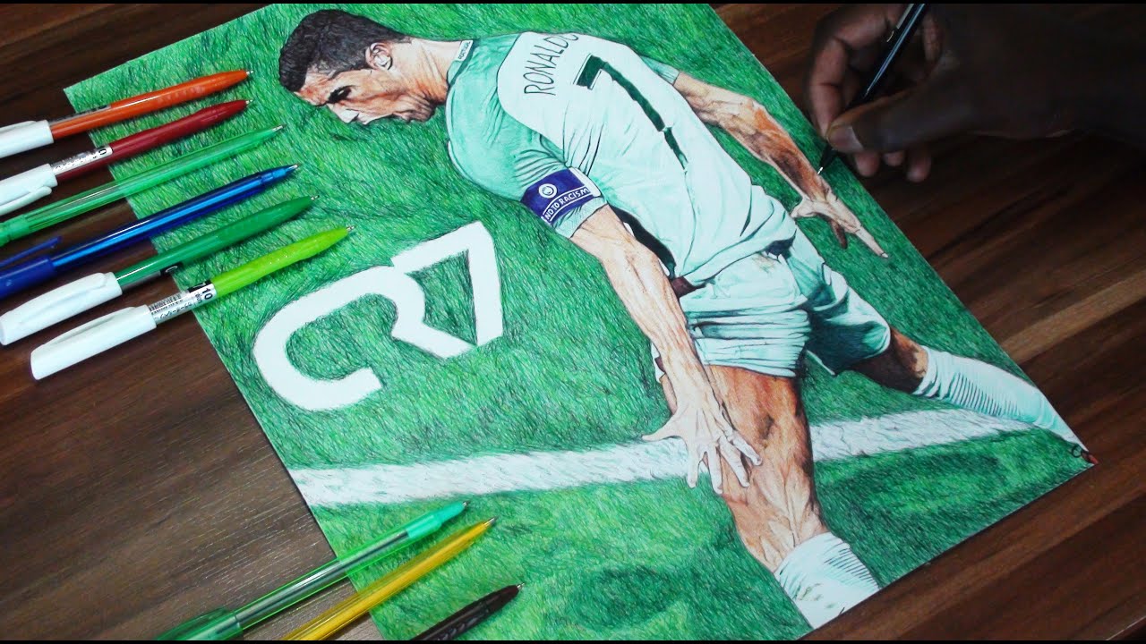 Cristiano Ronaldo Pen Drawing - Portugal - DeMoose Art