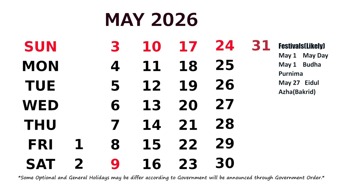May Calendar 2026
