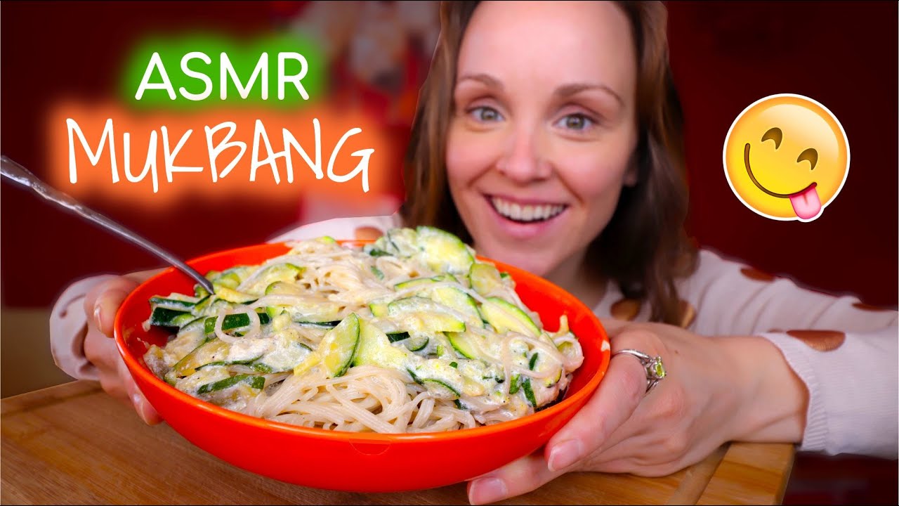 ASMR MUKBANG (VEGAN)😋| CREMIGE ZUCCHINI SPAGHETTINI 😍| MOUTH & EATING SOUNDS 🤤| GEFLÜSTERT