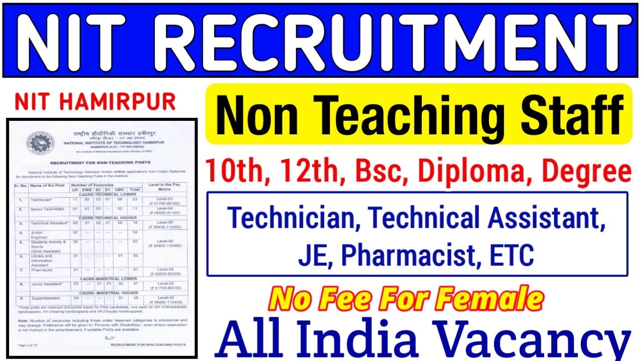 NIT Recruitment 2019 || National Institute of Technology Hamirpur Recruitment Non-teaching Staff