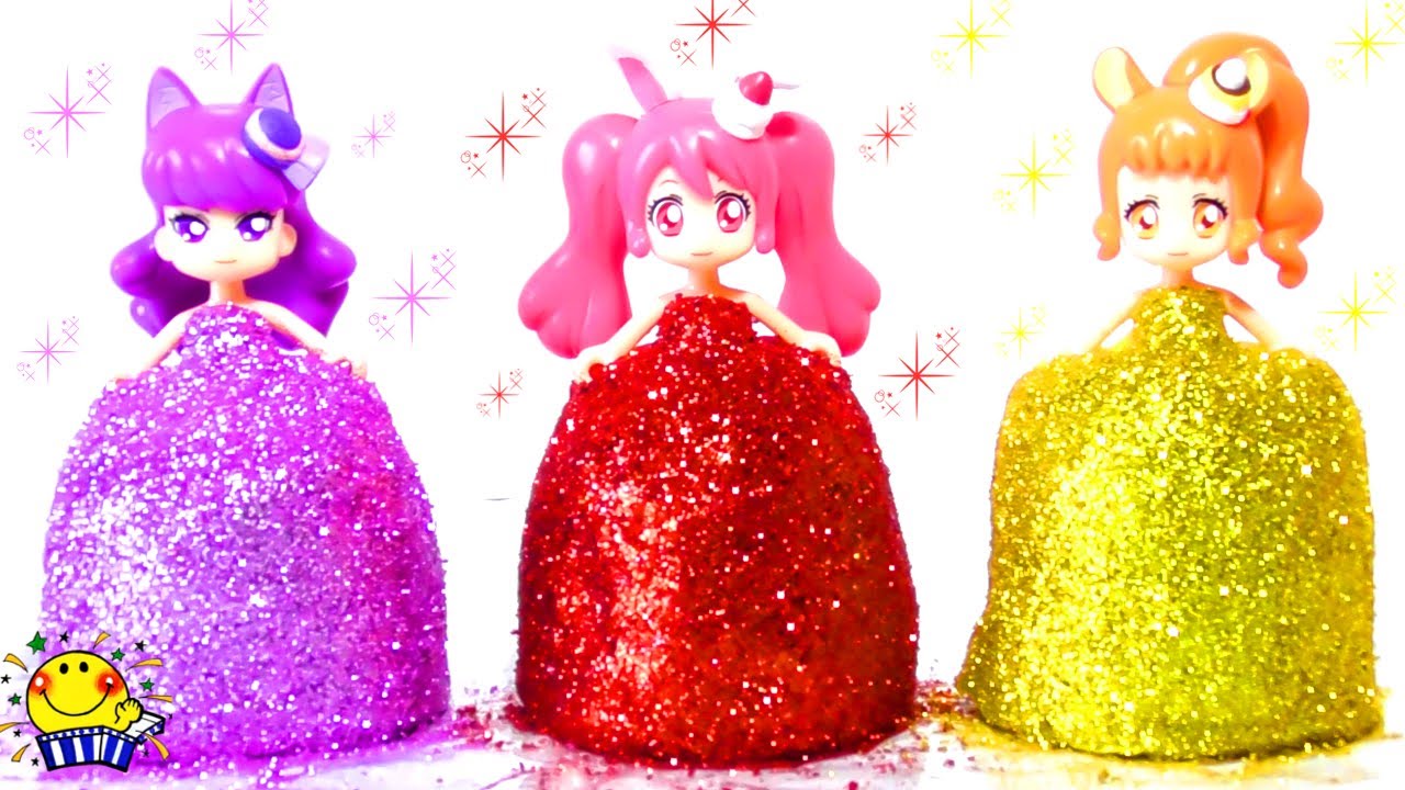 プリキュアアラモードがキラキラ粘土ドレスに変身！手作り着せ替え遊びをしてみよう！DIY How Make Glitter Play Doh Dresses