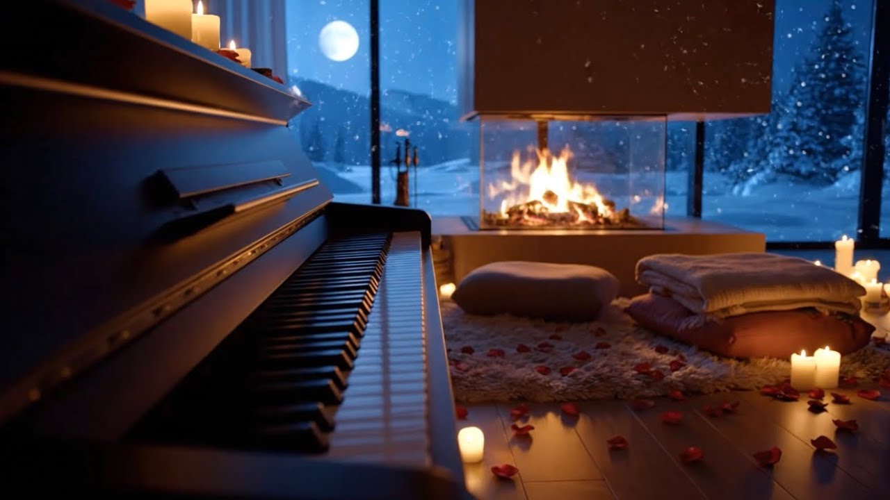 Cozy Valentines Night❄️ Fireplace, Snowfall & Romantic Mountain Cabin Ambience 🏔️( 2 Hours)