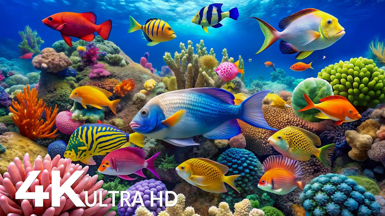 AQUARIUM 4K (ULTRA HD) - Beautiful Fish Swimming & Colorful Sea Life Video 🐠 Deep Sleep Music #24