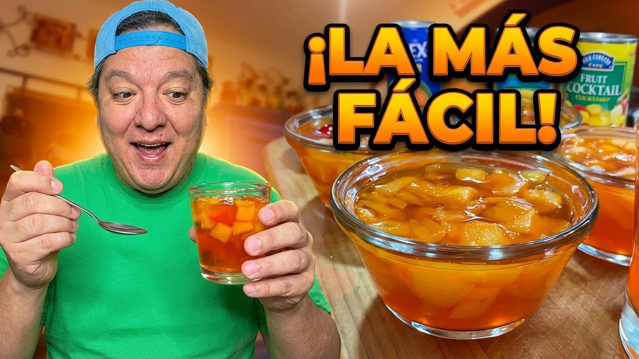 gelatina con frutas en almibar. LA RECETA MAS TRENDY. rapido y facil.