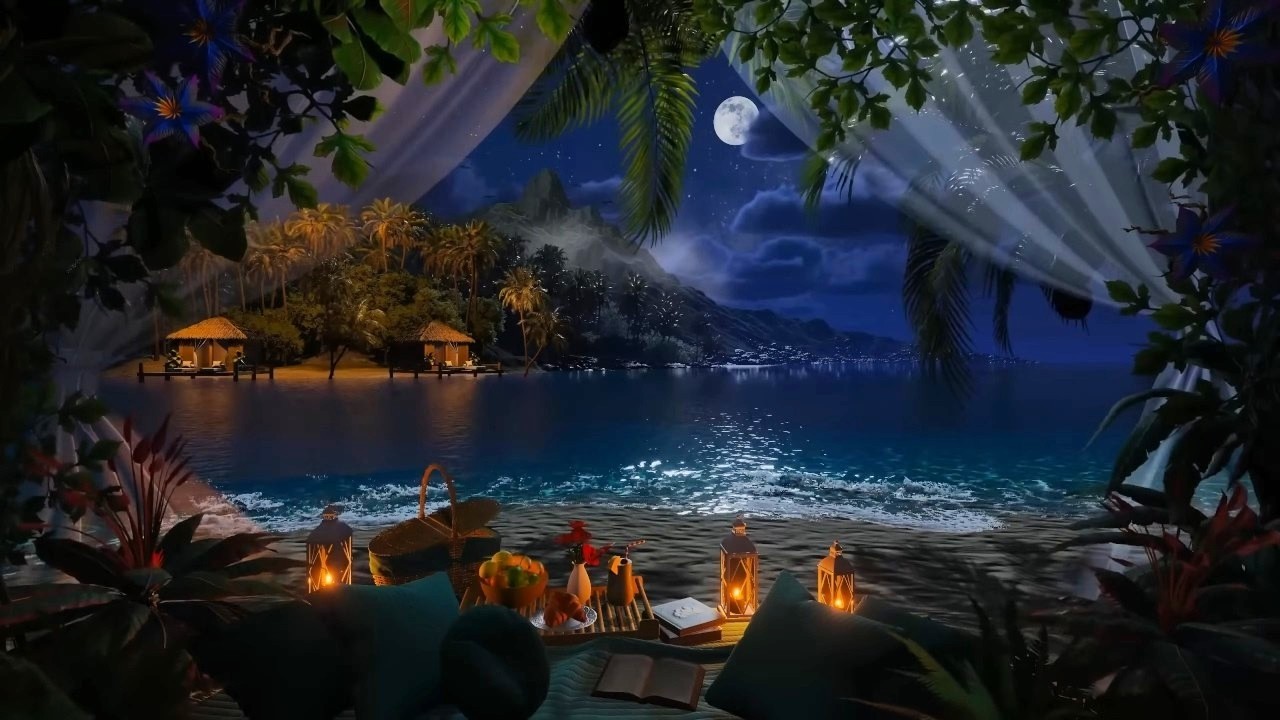 Emerald Isles - Tropical Night Ambience | Beach, Ocean Waves & Exotic Nature Sounds