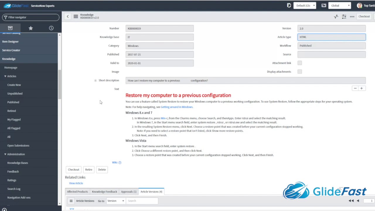 Knowledge Versioning in ServiceNow Jakarta Release