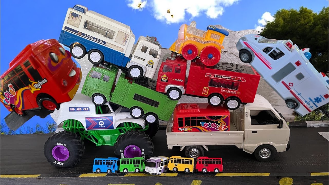 POLICE CAR, AMBULANCE, FIRE TRUCK, TAYO, SUZUKI CARRY, ARMY CAR, TANK AND MONSTER TRUCK