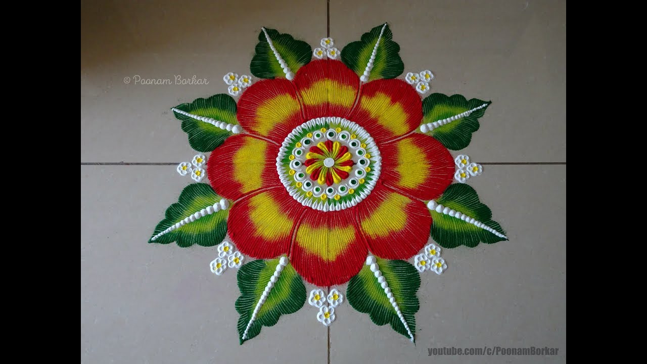 Very easy and big flower rangoli using fork | Easy rangoli designs by Poonam Borkar