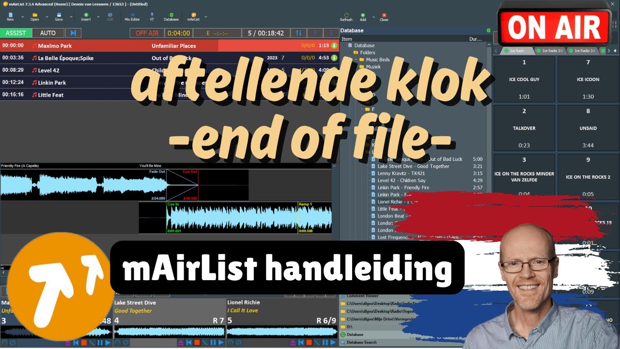 mAirList handleiding - Aftellende klok bij einde track
