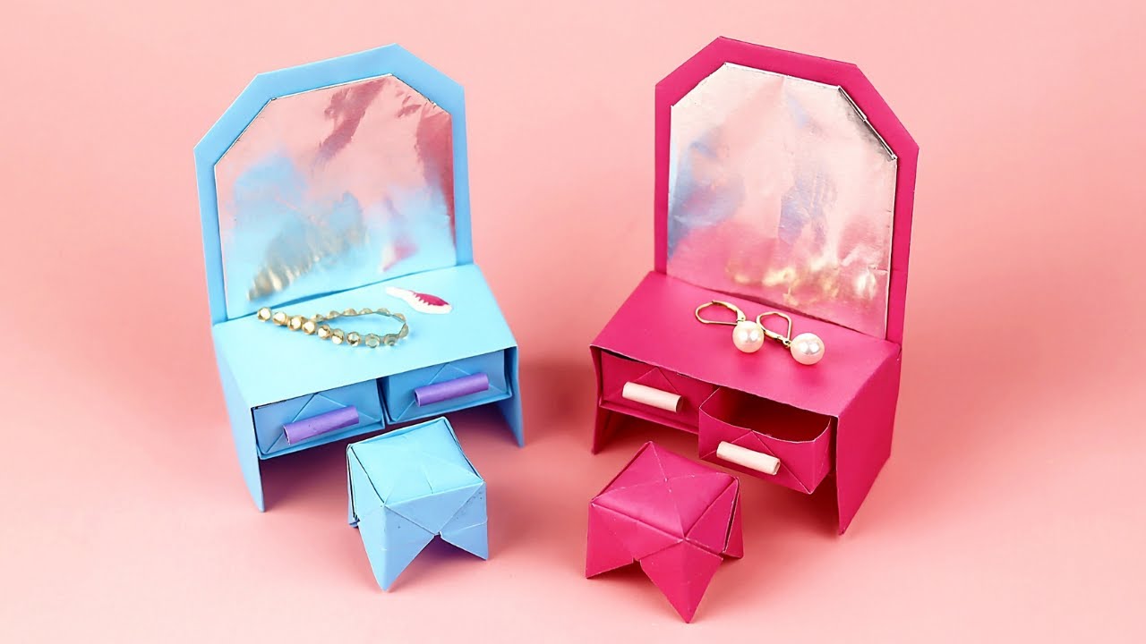 Paper Dressing Table for Dollhouse | Origami Dressing Table | Miniature Furniture | School Crafts