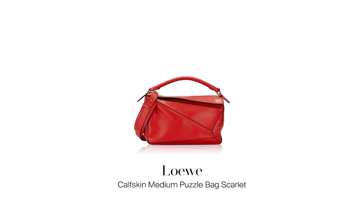 Titip Jual Tas Branded Second: Loewe Calfskin Medium Puzzle Bag Scarlet