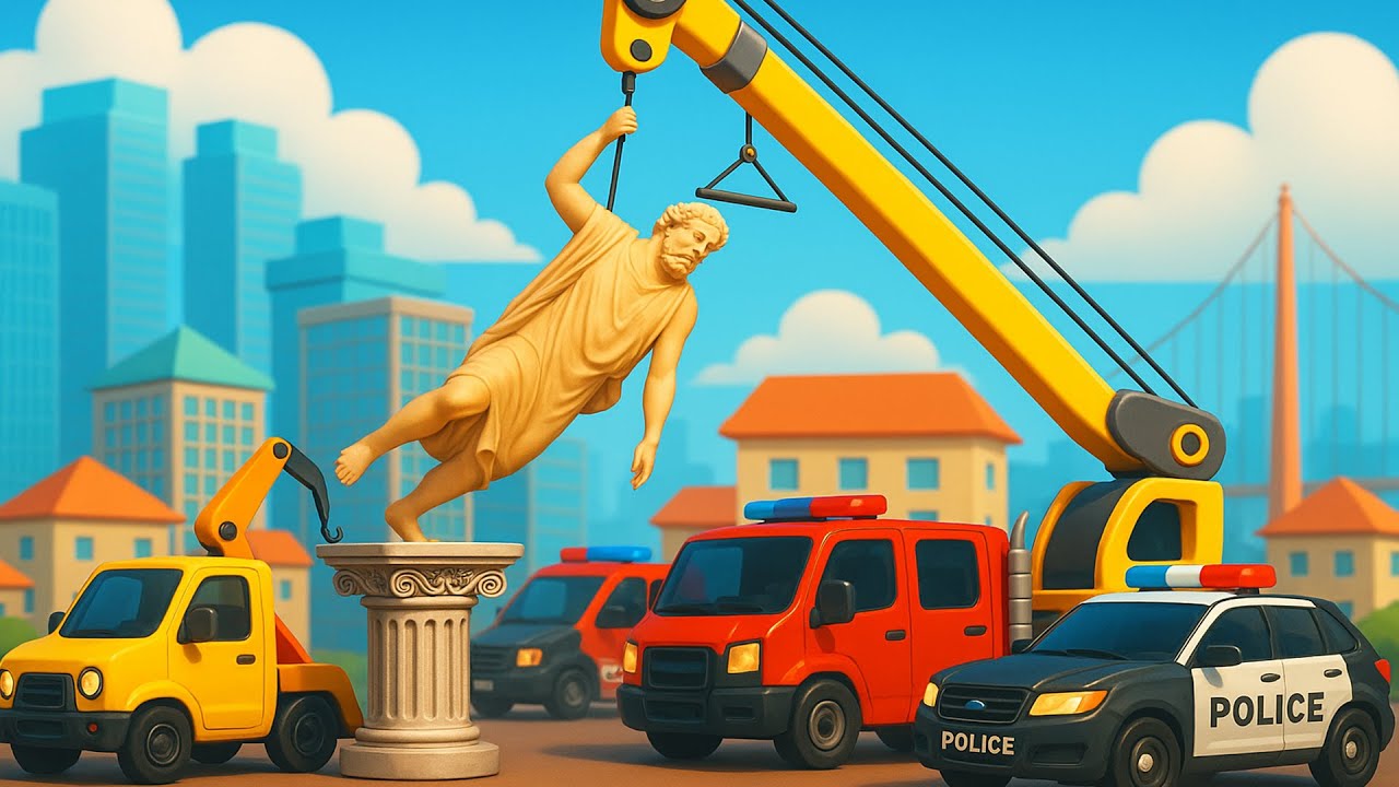Watch Out! The Ancient Statue Is Falling! 🏺 Crane Truck & Police Car in Action | Vehicles Animation
