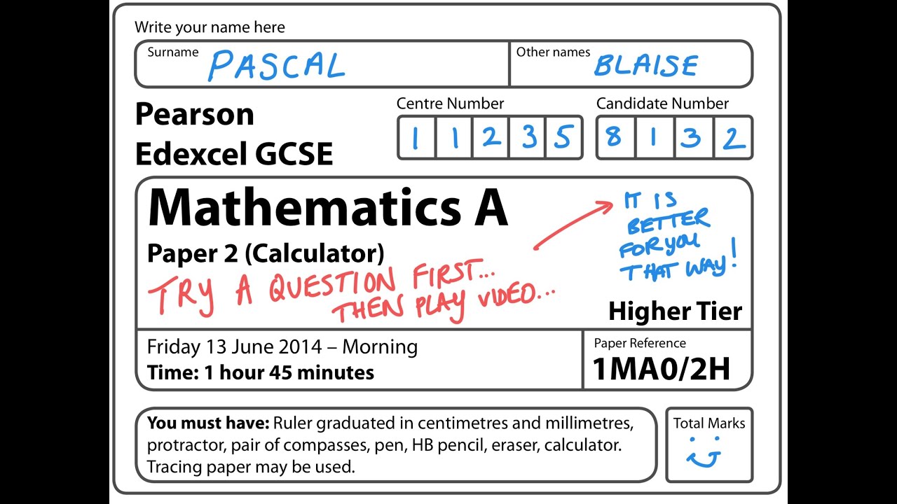 GCSE Maths Edexcel June 2014 Calculator (FULL PAPER)