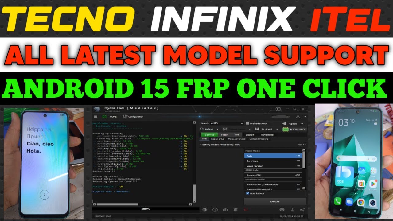 Tecno Infinix iTel Android 15 FRP Bypass 2025 🔓  Latest Model One Click Unlock Using Hydra Tool