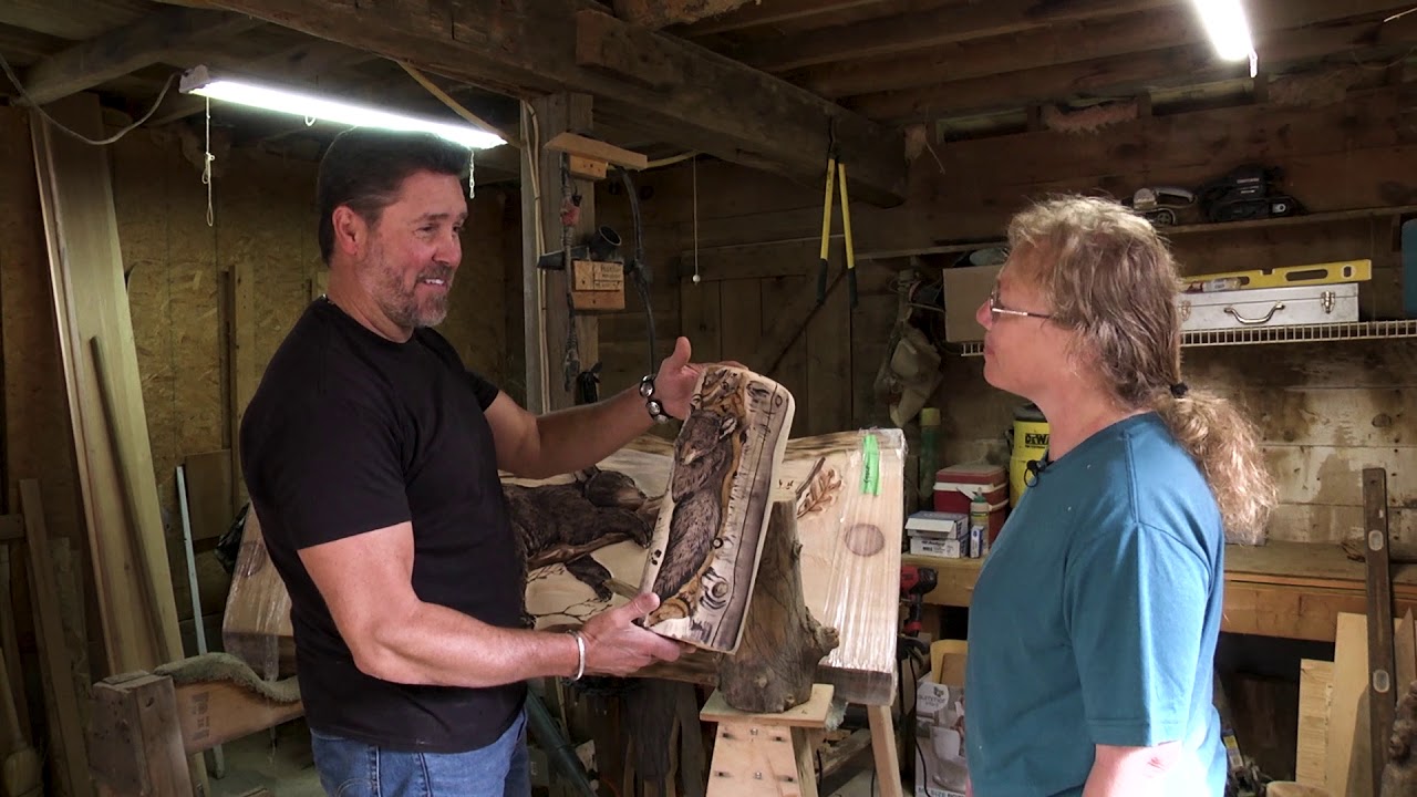Carving Log Furniture Beds, Mantles, Lamps and More at LogFurniturePlace.com
