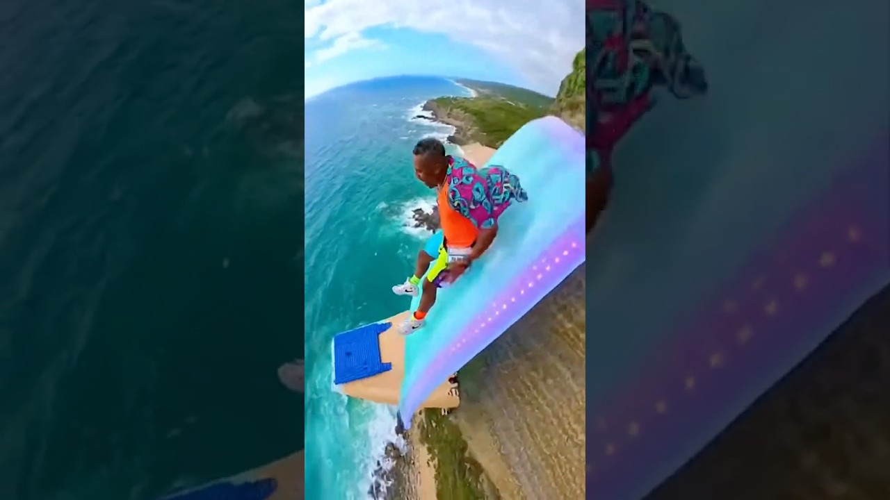 90&deg; Vertical Cliff Airbag Slide Is Blowing Up Online 😳🔥 #Viral #FYP #VerticalSlide #cliffslide