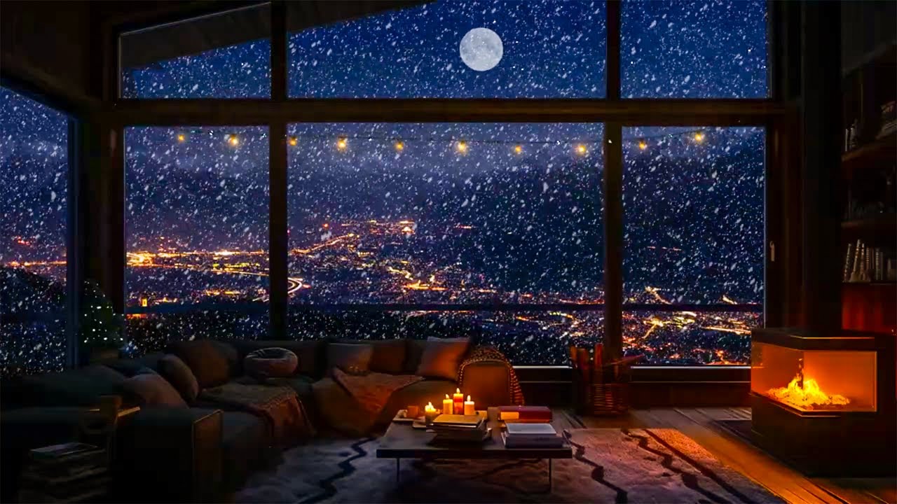 Quiet Winter Evening ❄️ Relaxing Fireplace and Snowfall Sounds for Calm & Comfort