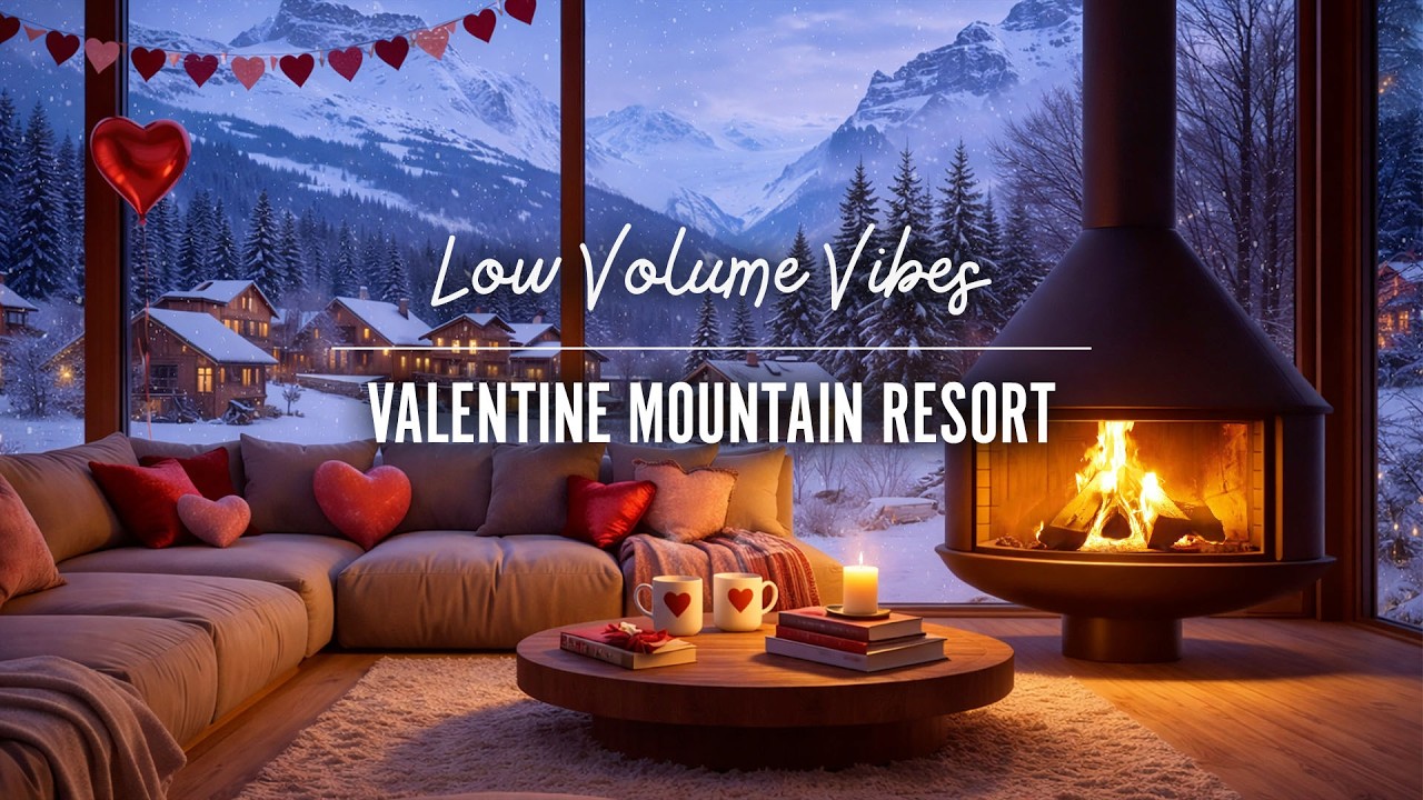 Valentine Mountain Resort 💕❄️🔥 Cozy Fireplace, LoFi Music & Snow Ambience
