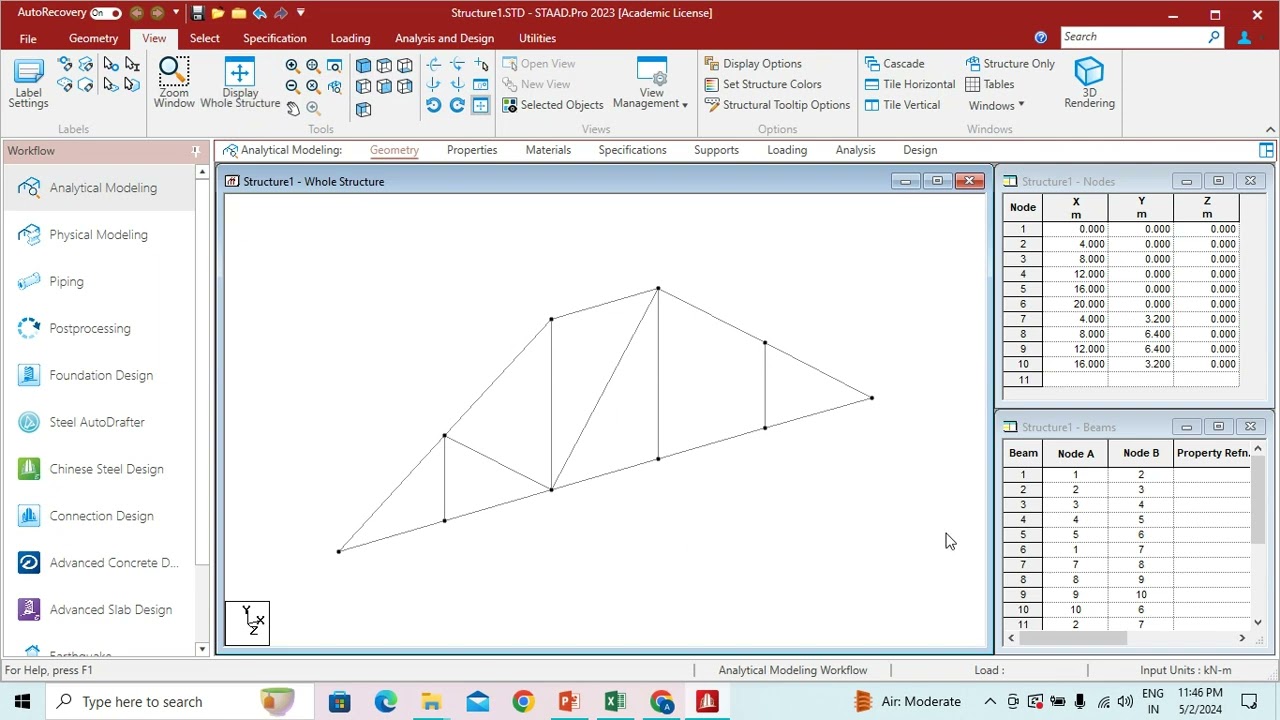 Truss model using structure wizard in STAAD Pro