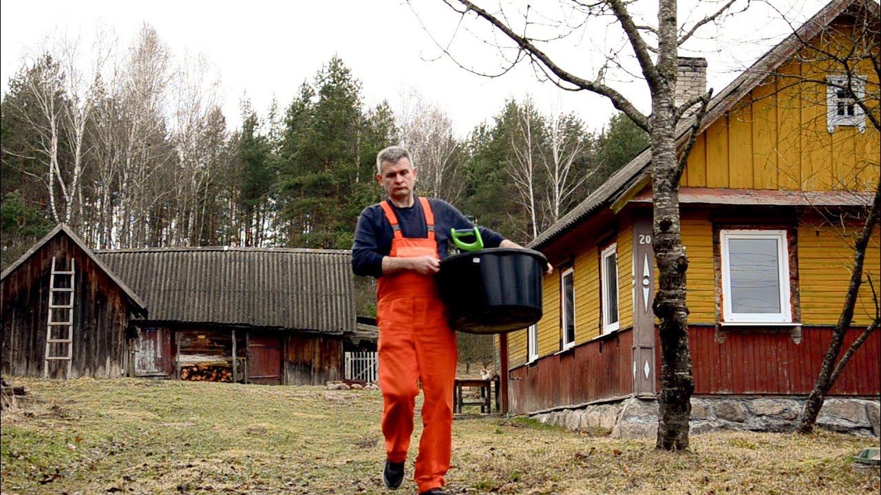 Life in the village. Construction of a cellar. Collecting maple sap. Forest log cabin