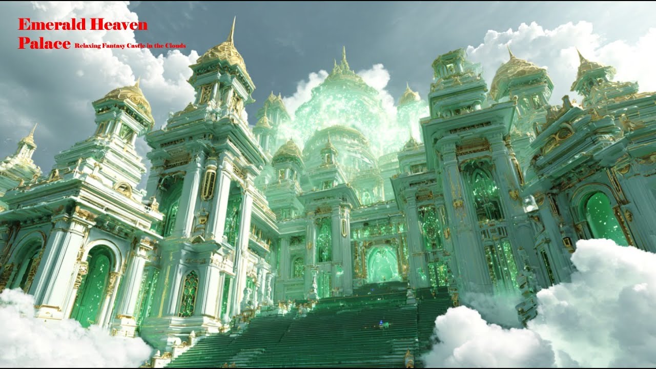 Emerald Heaven Palace: Relaxing Fantasy Castle in the Clouds (4K ASMR Visuals)