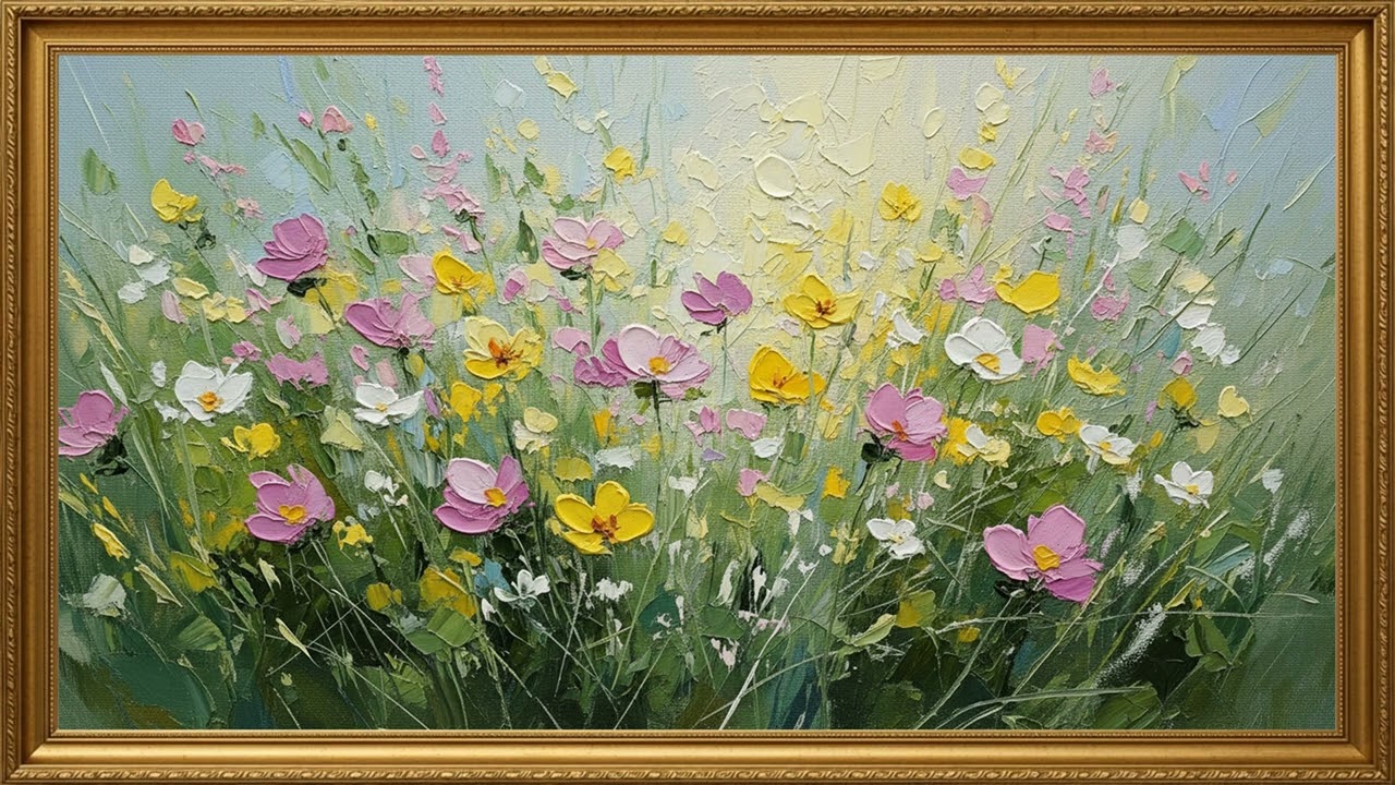 Pastel Wildflower Meadow Scene | Soft Impressionist Artwork