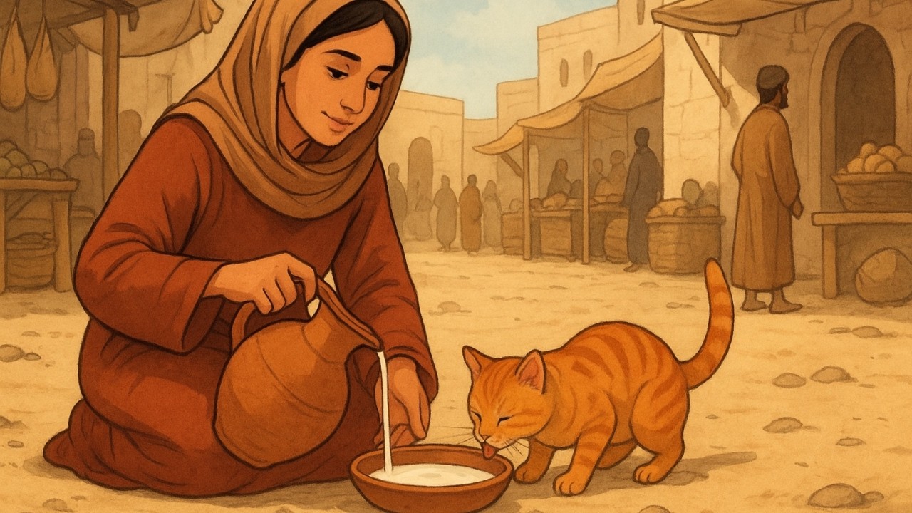 #قصة بائعة الحليب والقطة التي كانت تشرب دائمًا من إنائها وتضع مكانه قطعة نقدية ذهبية!!
